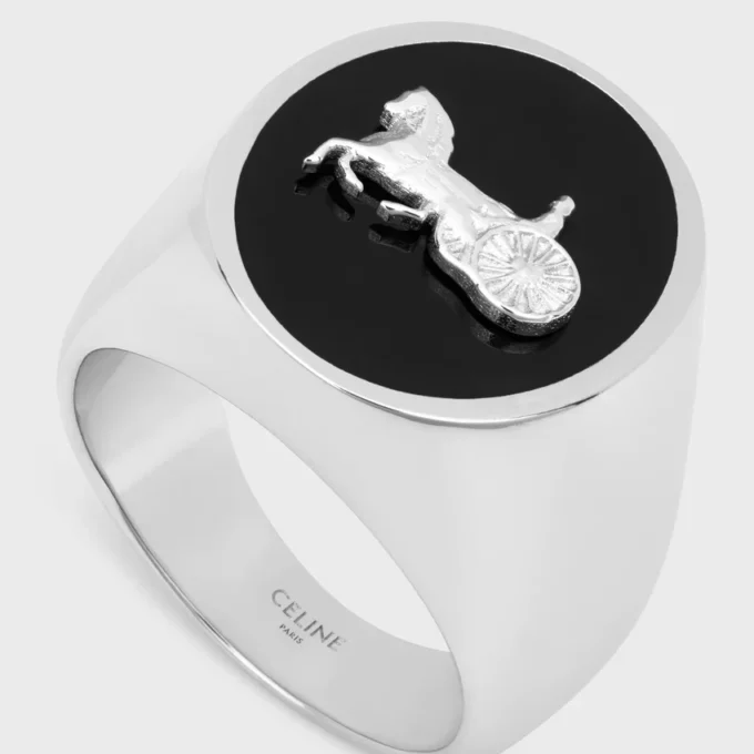 Anillo de sello CELINE Sulky en esmalte y latón con acabado en rodio
