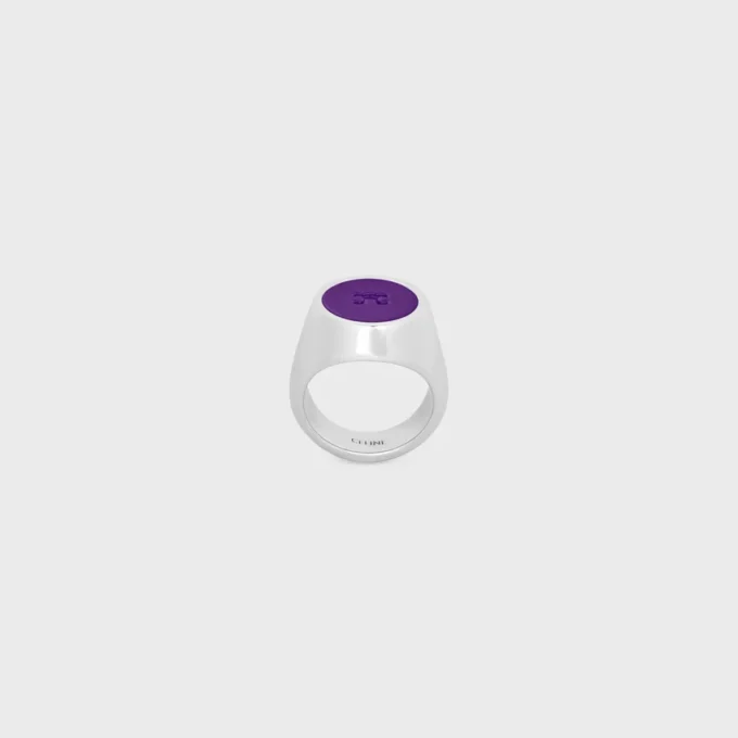 Anillo de sello Triomphe en barniz y latón con acabado en rodio