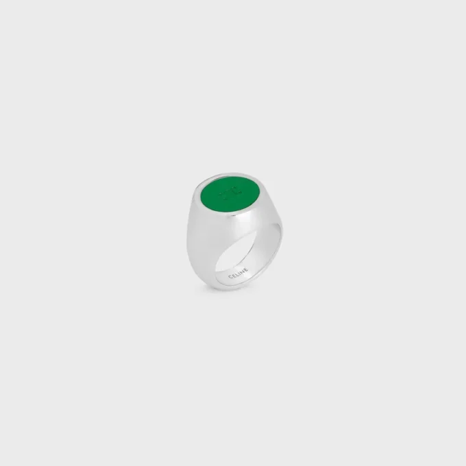Anillo de sello Triomphe en barniz y latón con acabado en rodio