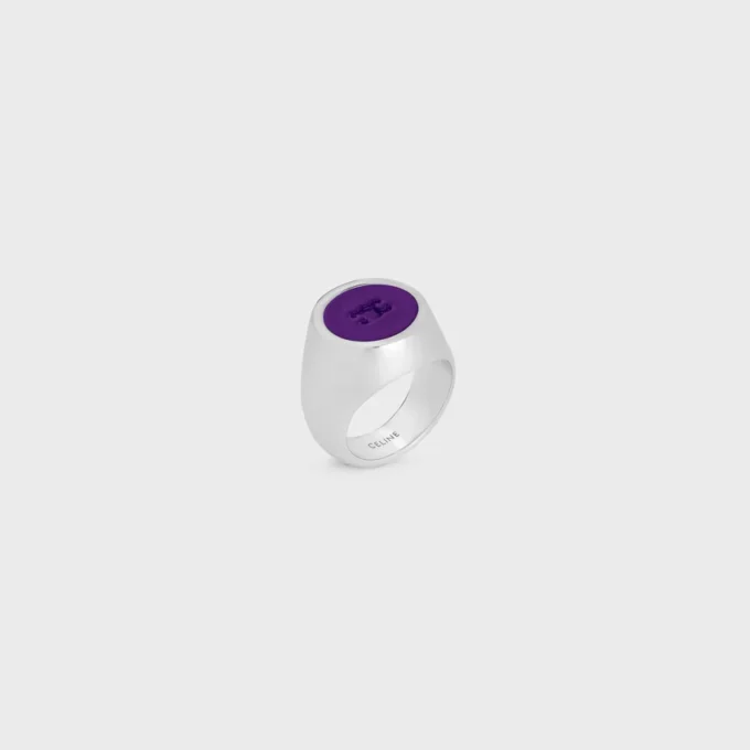 Anillo de sello Triomphe en barniz y latón con acabado en rodio