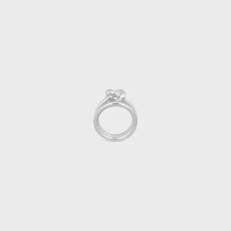 Anillo doble con nudo en latón con acabado de rodio