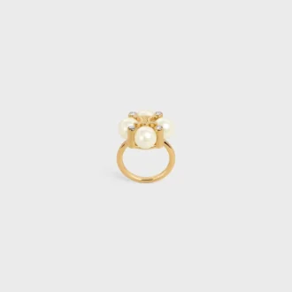 Anillo Les Perles CELINE con strass, perlas de resina y latón con acabado dorado