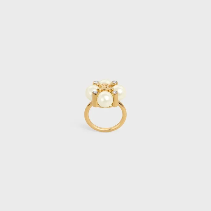 Anillo Les Perles CELINE con strass, perlas de resina y latón con acabado dorado