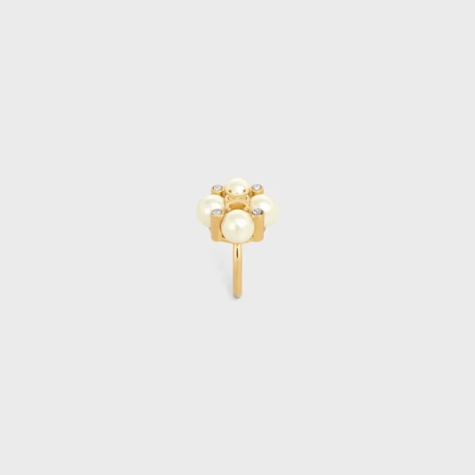 Anillo Les Perles CELINE con strass, perlas de resina y latón con acabado dorado