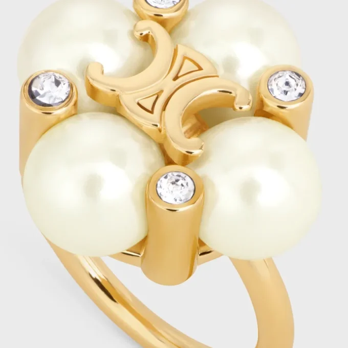 Anillo Les Perles CELINE con strass, perlas de resina y latón con acabado dorado