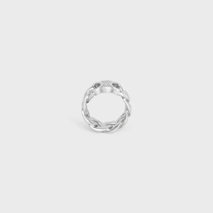 Anillo Triomphe Gourmette en latón con acabado en rodio