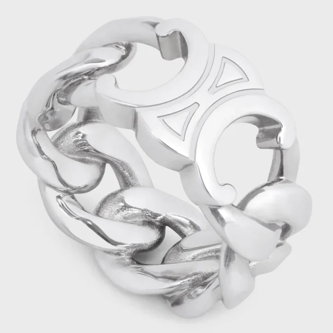 Anillo Triomphe Gourmette en latón con acabado en rodio
