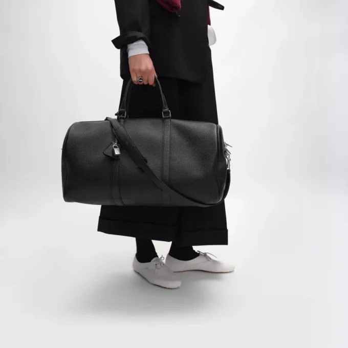 Bolsa de viaje grande en piel de becerro granulada