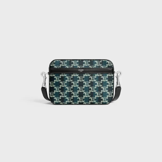 Bolso bandolera pequeño en Triomphe Canvas a rayas y piel de becerro