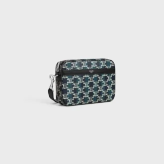 Bolso bandolera pequeño en Triomphe Canvas a rayas y piel de becerro