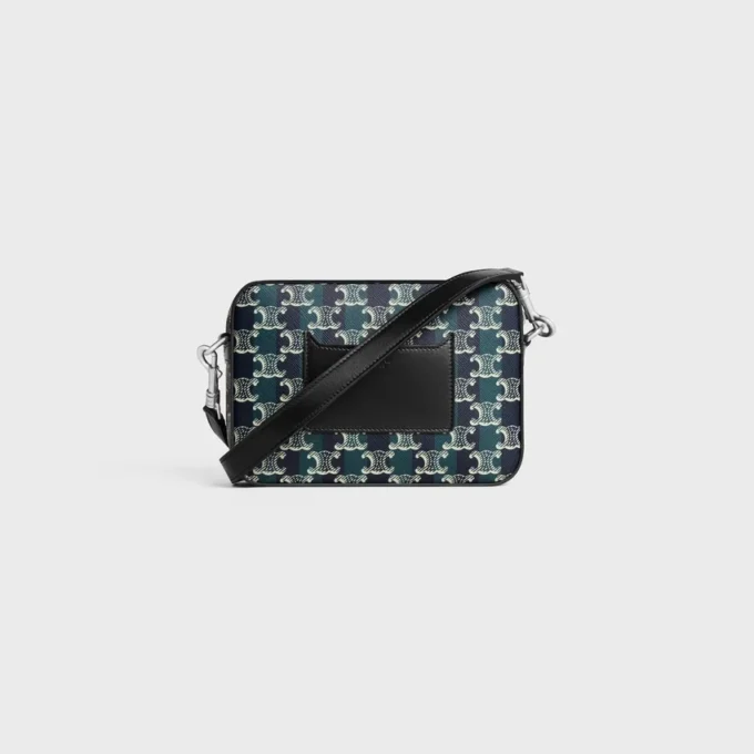 Bolso bandolera pequeño en Triomphe Canvas a rayas y piel de becerro