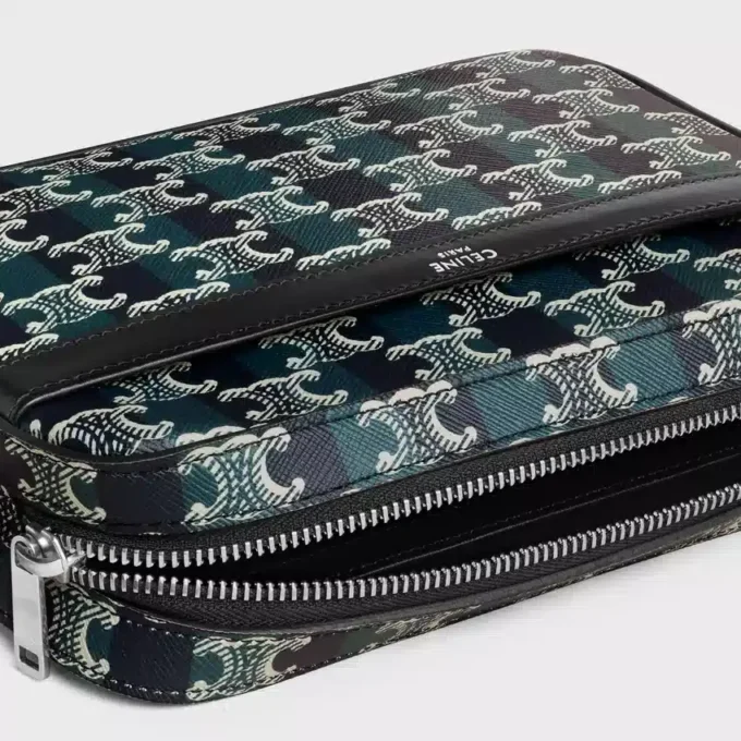 Bolso bandolera pequeño en Triomphe Canvas a rayas y piel de becerro
