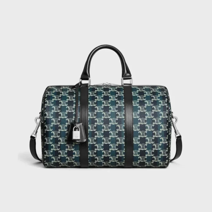 Bolso Boston grande en Triomphe Canvas a rayas y piel de becerro Bolso Boston grande en Triomphe Canvas a rayas y piel de becerro