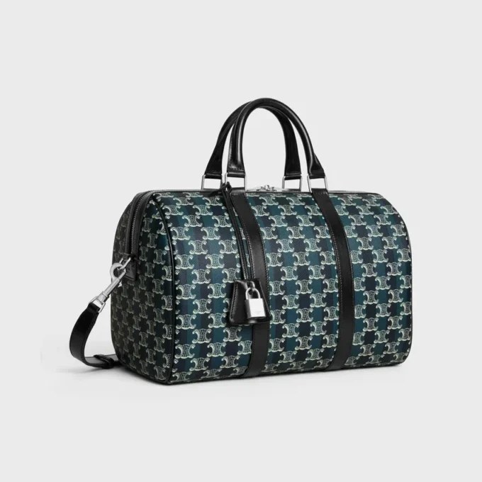 Bolso Boston grande en Triomphe Canvas a rayas y piel de becerro Bolso Boston grande en Triomphe Canvas a rayas y piel de becerro