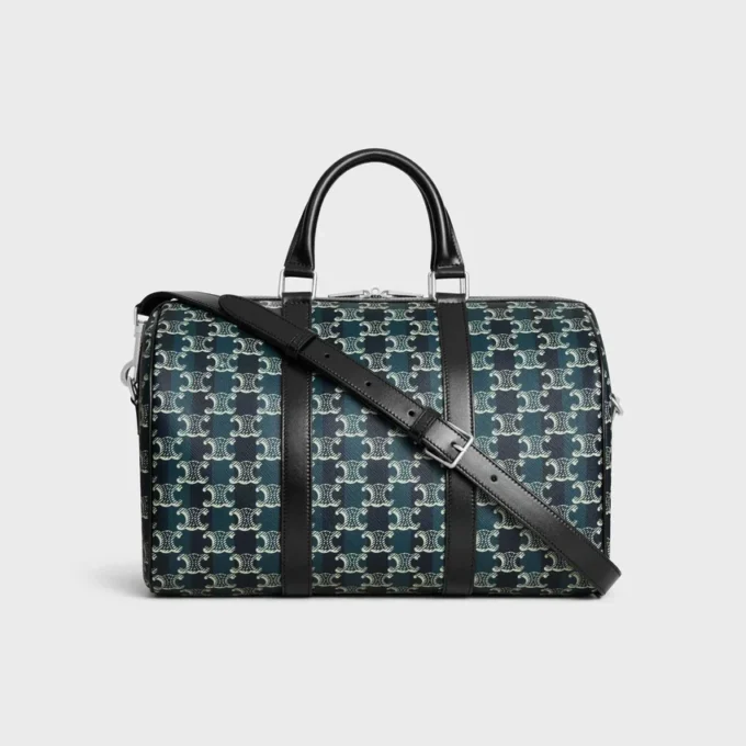 Bolso Boston grande en Triomphe Canvas a rayas y piel de becerro Bolso Boston grande en Triomphe Canvas a rayas y piel de becerro