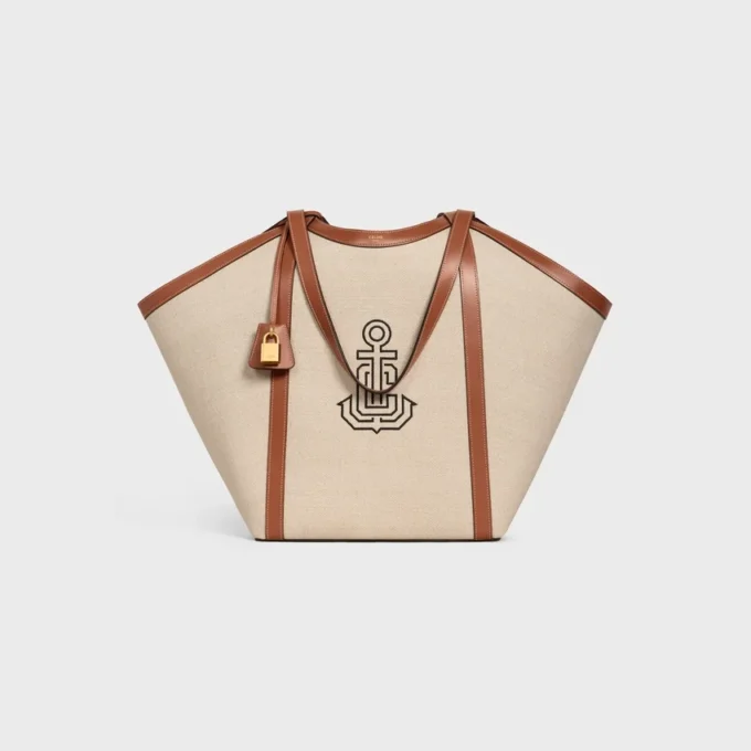 Bolso Cabas grande de tejido con bordado de anclas y piel de becerro Bolso Cabas grande de tejido con bordado de anclas y piel de becerro
