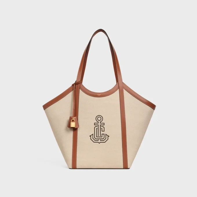 Bolso Cabas grande de tejido con bordado de anclas y piel de becerro Bolso Cabas grande de tejido con bordado de anclas y piel de becerro