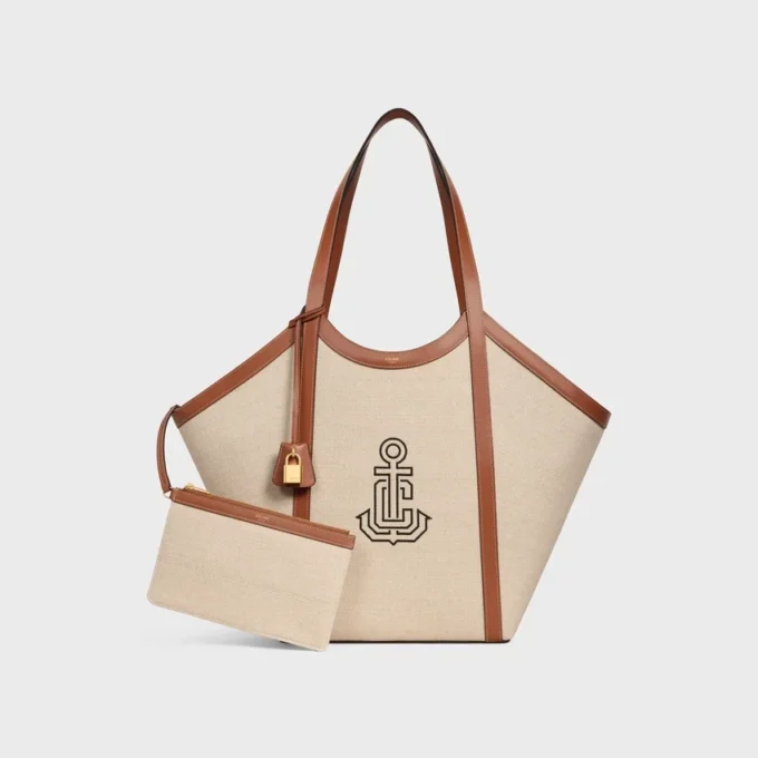 Bolso Cabas grande de tejido con bordado de anclas y piel de becerro Bolso Cabas grande de tejido con bordado de anclas y piel de becerro