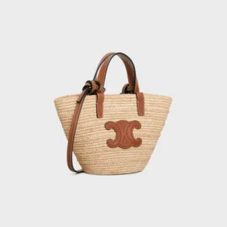 Bolso CELINE Classic Panier en rafia y piel de becerro Nano Supple