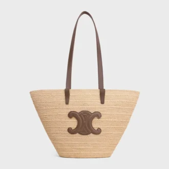 Bolso CELINE Classic Panier mediano y flexible en rafia y piel de becerro