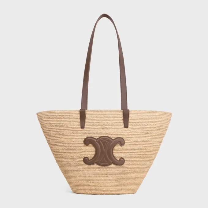 Bolso CELINE Classic Panier mediano y flexible en rafia y piel de becerro