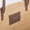 Bolso CELINE Classic Panier mediano y flexible en rafia y piel de becerro