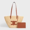 Bolso CELINE Classic Panier mediano y flexible en rafia y piel de becerro