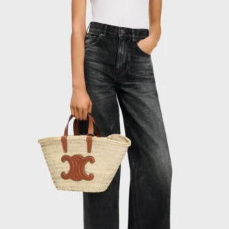 Bolso Celine Classic Panier para Teen en hojas de palma y piel de becerro