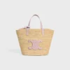Bolso CELINE Classic Panier para Teen en rafia y piel de becerro