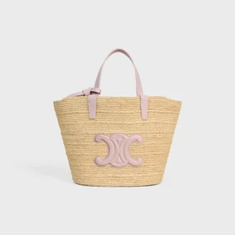 Bolso CELINE Classic Panier para Teen en rafia y piel de becerro