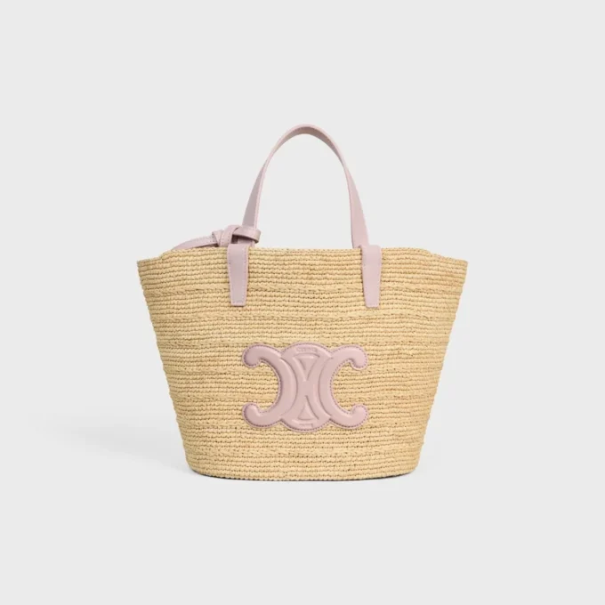 Bolso CELINE Classic Panier para Teen en rafia y piel de becerro