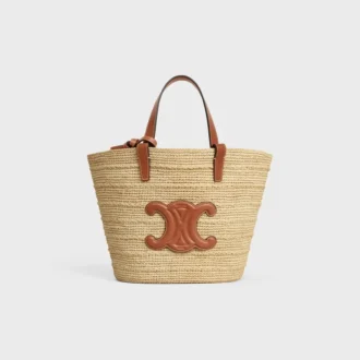 Bolso CELINE Classic Panier para Teen en rafia y piel de becerro