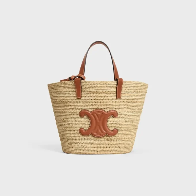 Bolso CELINE Classic Panier para Teen en rafia y piel de becerro