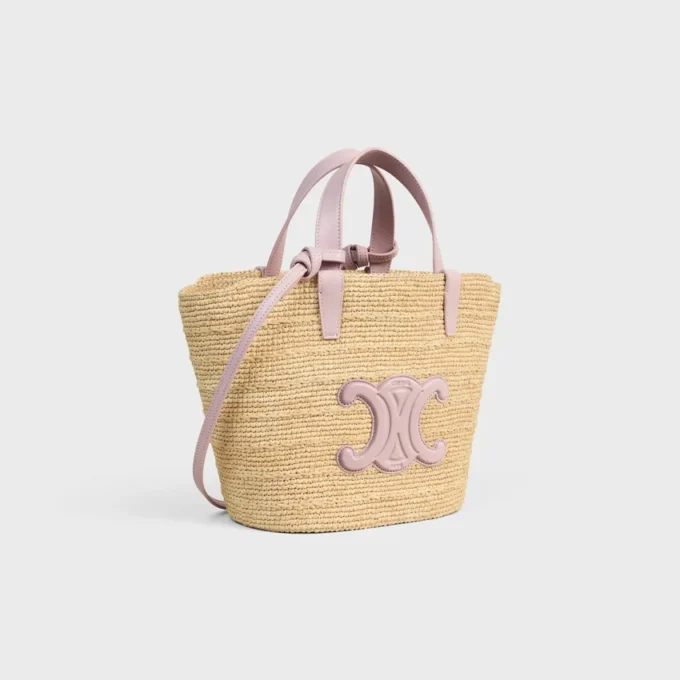 Bolso CELINE Classic Panier para Teen en rafia y piel de becerro