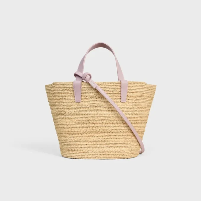Bolso CELINE Classic Panier para Teen en rafia y piel de becerro