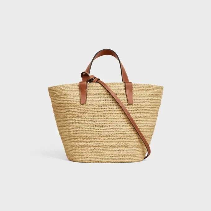 Bolso CELINE Classic Panier para Teen en rafia y piel de becerro