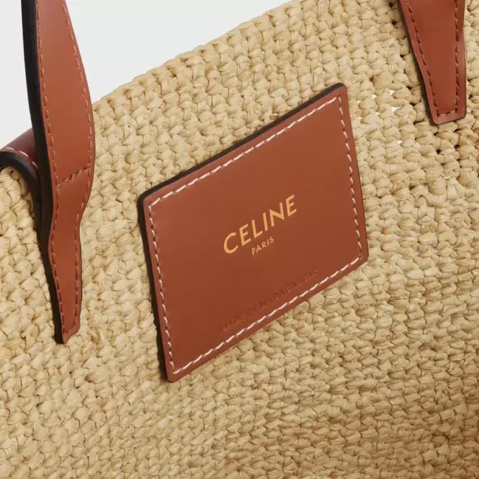 Bolso CELINE Classic Panier para Teen en rafia y piel de becerro