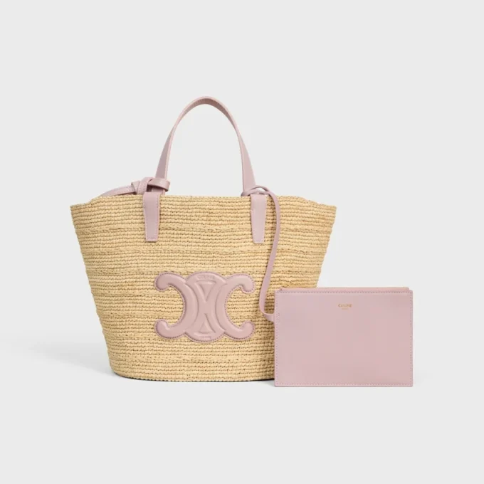Bolso CELINE Classic Panier para Teen en rafia y piel de becerro