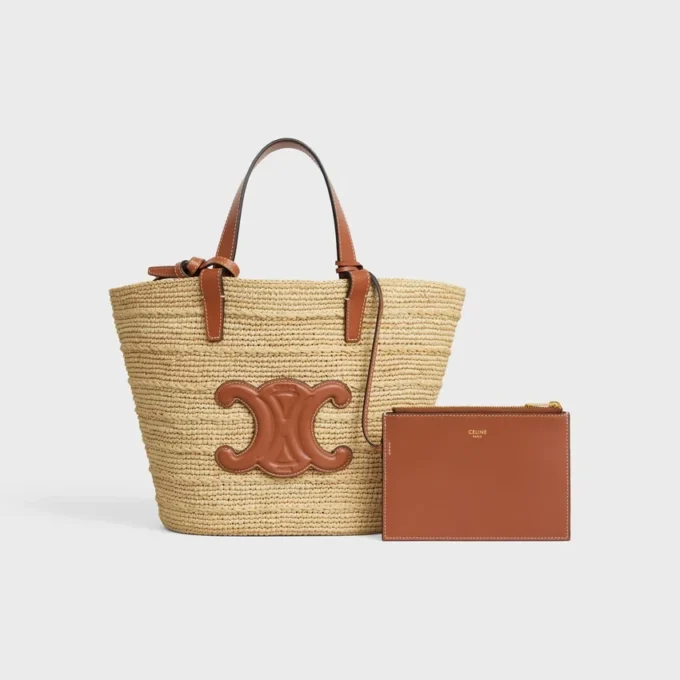 Bolso CELINE Classic Panier para Teen en rafia y piel de becerro