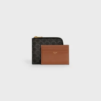 Bolso con cremallera y tarjetero en Triomphe Canvas y piel de cordero