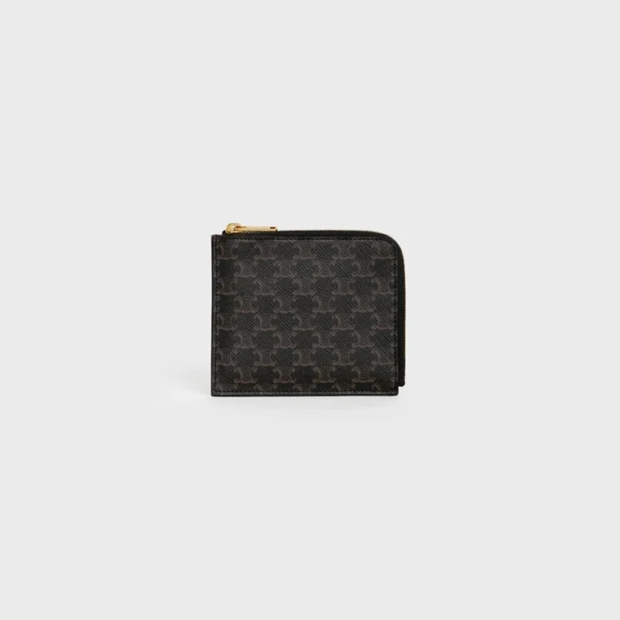 Bolso con cremallera y tarjetero en Triomphe Canvas y piel de cordero