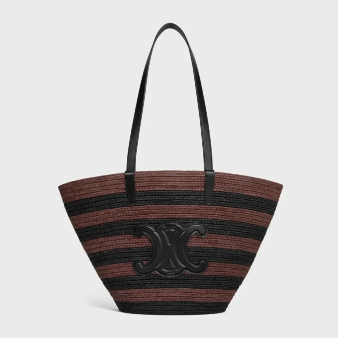 Bolso Couffin CELINE Classic Panier en rafia a rayas y piel de becerro Bolso Couffin CELINE Classic Panier en rafia a rayas y piel de becerro