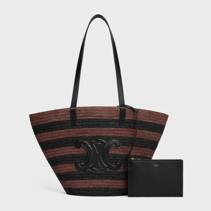 Bolso Couffin CELINE Classic Panier en rafia a rayas y piel de becerro Bolso Couffin CELINE Classic Panier en rafia a rayas y piel de becerro
