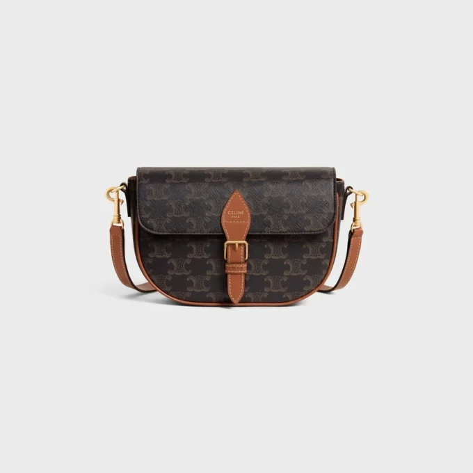 Bolso de hombro Folco en Triomphe Canvas y piel de becerro