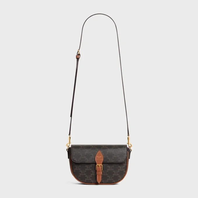 Bolso de hombro Folco en Triomphe Canvas y piel de becerro