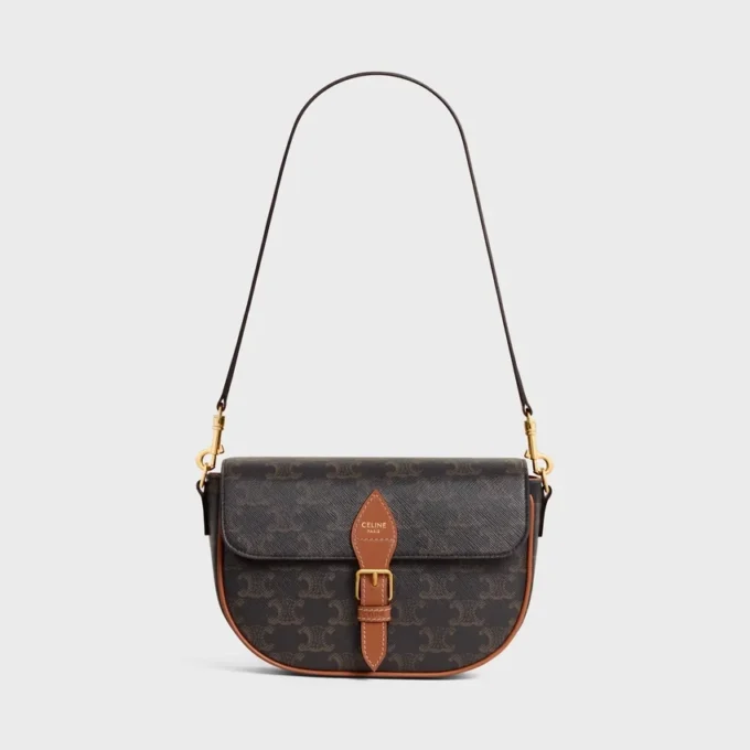 Bolso de hombro Folco en Triomphe Canvas y piel de becerro