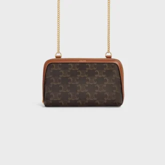 Bolso de mano con cadena en Triomphe Canvas y piel de cordero
