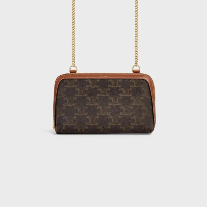 Bolso de mano con cadena en Triomphe Canvas y piel de cordero