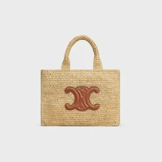 Bolso pequeño Cabas Thais de rafia y piel de becerro