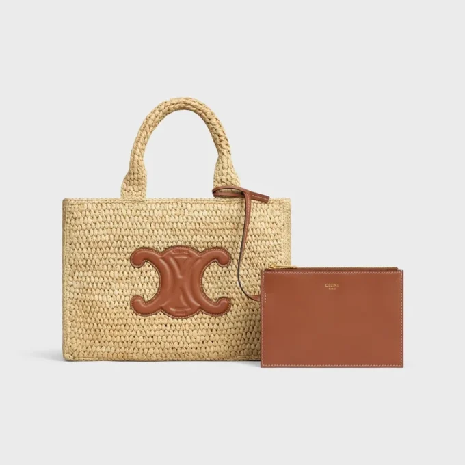 Bolso pequeño Cabas Thais de rafia y piel de becerro Bolso pequeño Cabas Thais de rafia y piel de becerro